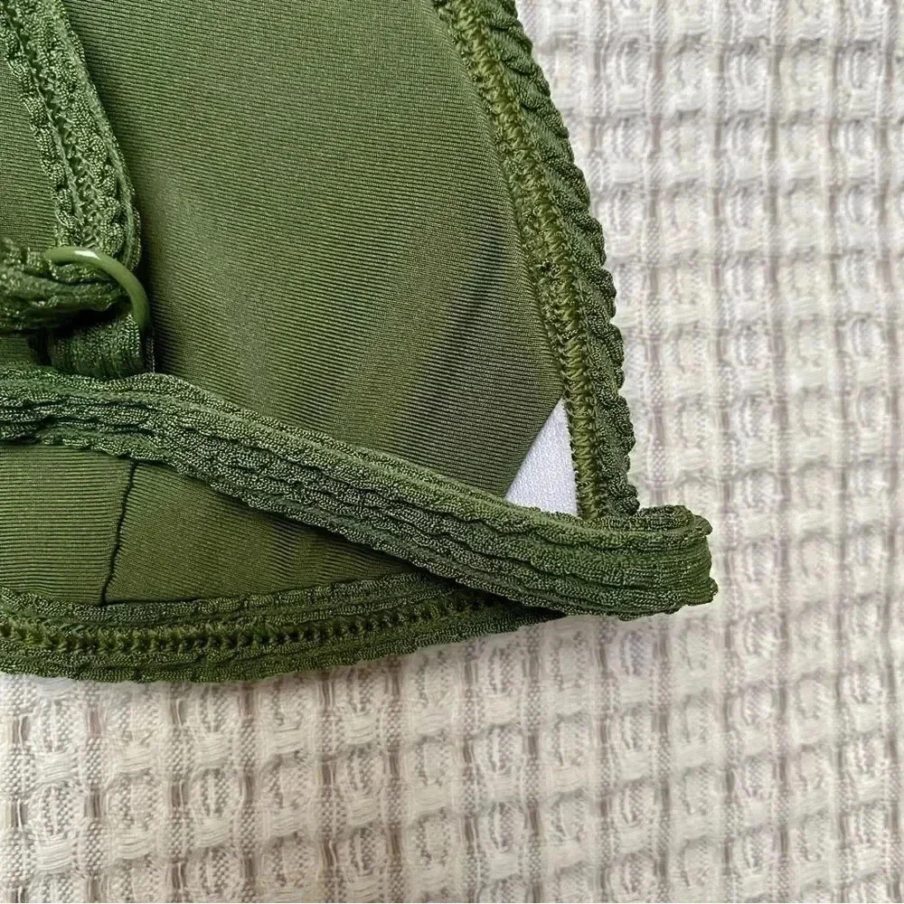 Good American Always Fits Textured Triangle Bikini Top XS Green Pesto NWT - Picture 8 of 11